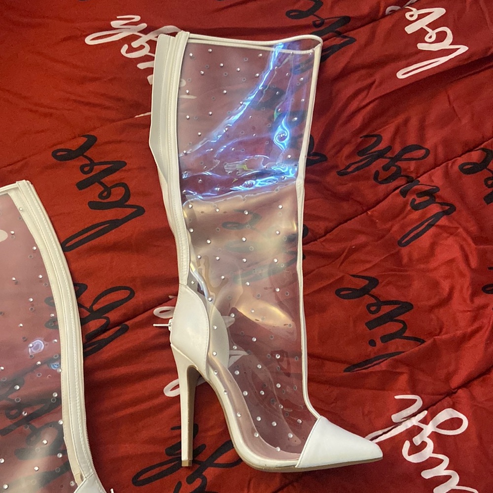 White and clear boots